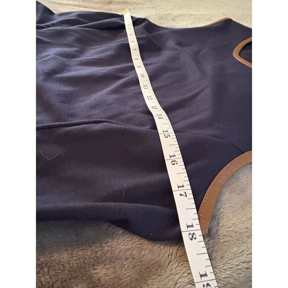 Lauren Ralph Lauren Sleeveless Midi Dress Size S/M Navy Faux Leather Trim Preppy - Picture 6 of 7